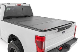 Ford F-250 Super Duty Hard Tri-Fold Flip Up Bed Cover - Rough Country - '17-'24 Ford F-250 Super Duty Hard Tri-Fold Flip Up Bed Cover - Rough Country - '17-'24